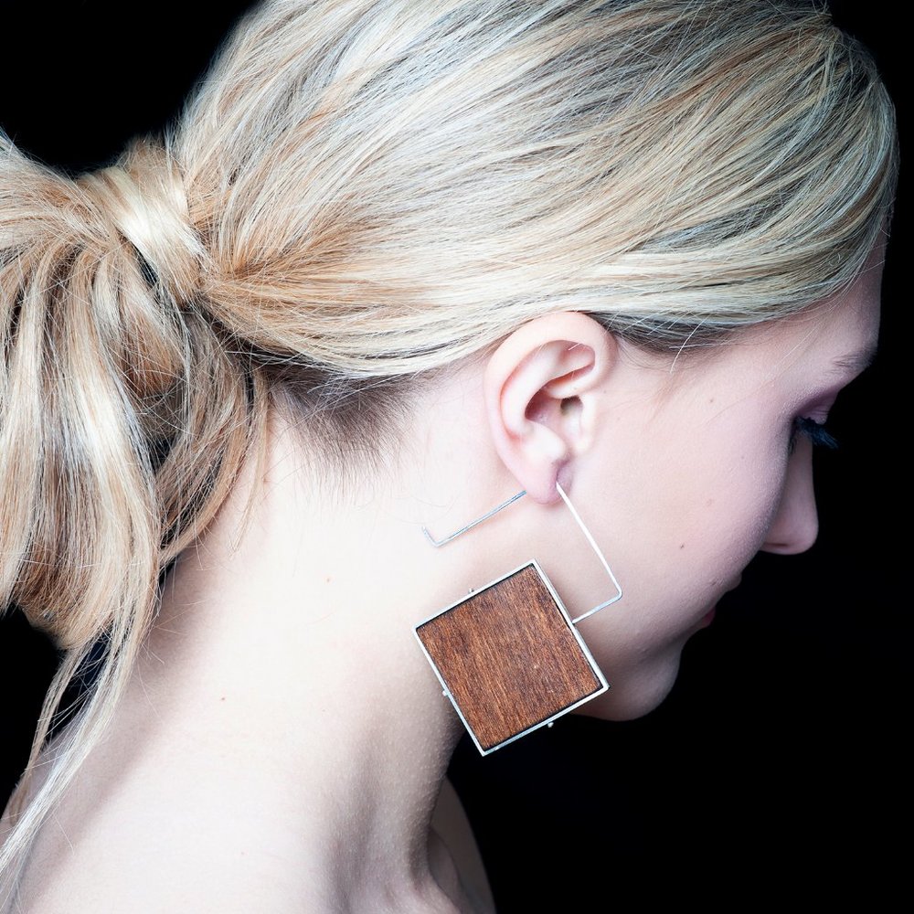 HANDMADE (by me) WOODEN RIVETED SQUARE EARRINGS